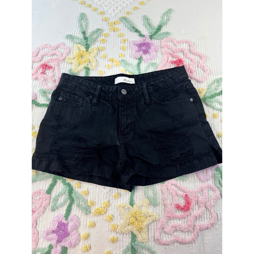 KAN CAN Black Distressed Denim Cutoff Shorts‎ High Rise Womens Size S